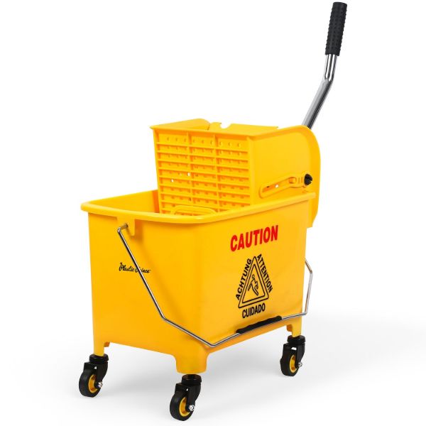 PLASTIC PRINCE Mop Bucket with Wringer on Wheels, Small Dual Chamber Industrial Mop Bucket Separate Dirty Water, Perfect for Business Household, 20 Quart Yellow1