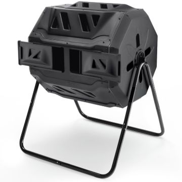 PLASTIC PRINCE Outdoor Compost Bin Tumbler for Home, Compost Tumbler Dual Chamber Large, 43-Gallon, Black1