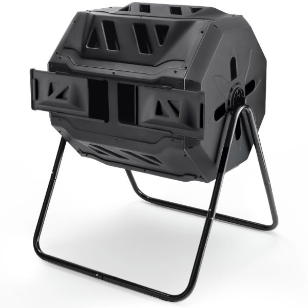 PLASTIC PRINCE Outdoor Compost Bin Tumbler for Home, Compost Tumbler Dual Chamber Large, 43-Gallon, Black1