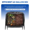 PLASTIC PRINCE Outdoor Compost Bin Tumbler for Home, Compost Tumbler Dual Chamber Large, 43-Gallon, Black4