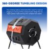 PLASTIC PRINCE Outdoor Compost Bin Tumbler for Home, Compost Tumbler Outdoor Large, 43-Gallon, Orange5