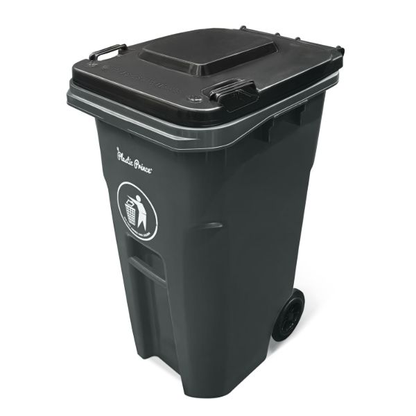 PLASTIC PRINCE 65 Gallon Rollout Trash Can with Lid, Commercial Heavy-Duty Wheeled Outdoor Garbage Can, Gray1