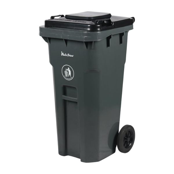 PLASTIC PRINCE 32 Gallon Trash Can with Wheels Rollout, Commercial Outdoor Trash Can Heavy-Duty Outside Garbage Can with Wheels, Gray1