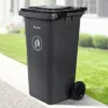 PLASTIC PRINCE 32 Gallon Trash Can with Wheels Outdoor Garbage Can with Lid and Wheels Locking Trash Can Commercial Heavy-Duty Trash Bin Rolling, Plastic Gray1