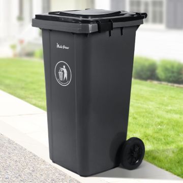 PLASTIC PRINCE 32 Gallon Trash Can with Wheels Outdoor Garbage Can with Lid and Wheels Locking Trash Can Commercial Heavy-Duty Trash Bin Rolling, Plastic Gray1