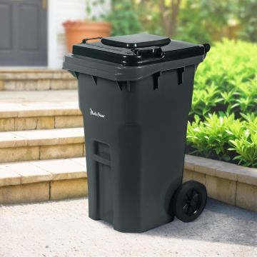 27 Gallon Trash Can with Wheels Plastic Rollout Outdoor Trash Can with Lid Outside Garbage Can with Wheels and Lid Commercial Heavy-Duty Container, Gray1