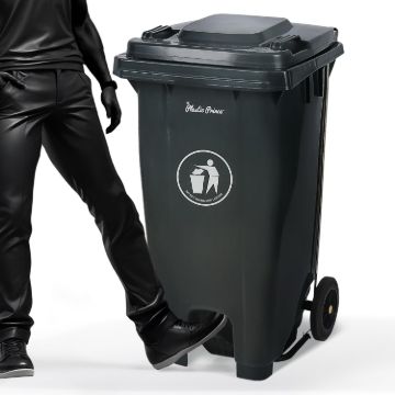 PLASTIC PRINCE 65 Gallon Step-On Rollout Trash Can with Lid, Commercial Heavy-Duty Container with Wheels, Gray1