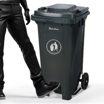 PLASTIC PRINCE 32 Gallon Step-On Large Outdoor Trash Can with Lid and Wheels - Outside Plastic Rolling Garbage Can - Rollout Commercial Heavy-Duty Container Barrel, Gray1