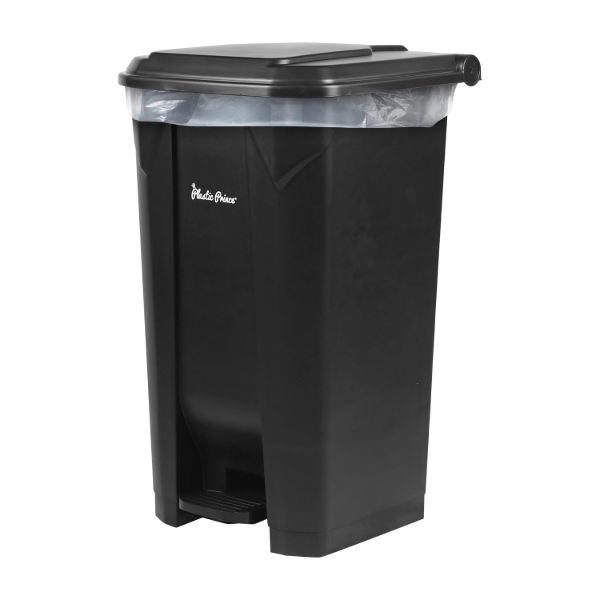 PLASTIC PRINCE 27 Gallon Step-On Trash Can/Container, Black Plastic Dustbin with Lid and Foot Pedal, Hands-Free Disposal1