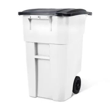 PLASTIC PRINCE 50 Gallon Wheeled Outdoor Garbage Can with Lid - White, Large Rolling Trash Can for Home, Office, Garage1