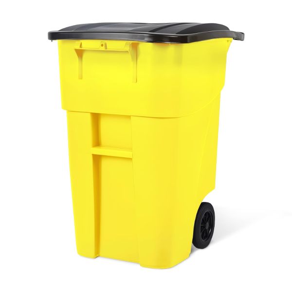 PLASTIC PRINCE 50 Gallon Trash Can, Yellow Outdoor Garbage Can, Large Outside Trash Bin, Rolling Commercial Container Outdoor Trash Can with Lid and Wheels for Back of House, Office, Warehouse, Garage1