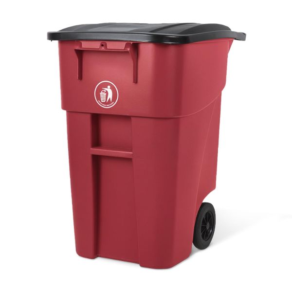 PLASTIC PRINCE 50 Gallon Wheeled Outdoor Garbage Can with Lid, Red, Large Rolling Trash Bin for Home, Office, Garage1