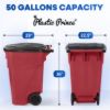 PLASTIC PRINCE 50 Gallon Wheeled Outdoor Garbage Can with Lid, Red, Large Rolling Trash Bin for Home, Office, Garage6
