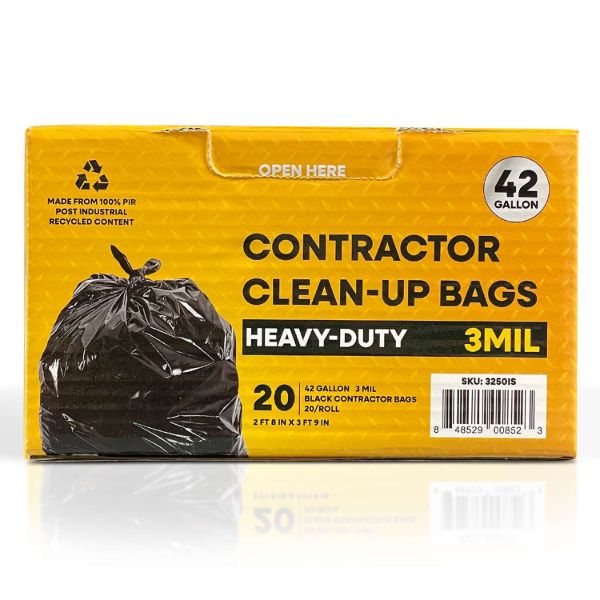 Plastic Prince 32" x 46" 42 Gallon 3Mil Black Contractor Bags, 20/Case, Industry Standard1