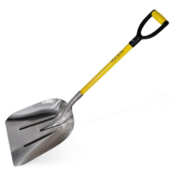 Plexon Metal Scoop Shovel 15" Blade - Aluminium Steel Snow Shovel for Driveway - Heavy Duty Snow Shovel for Car - Fiberglass Handle & Plastic D-Grip - Outdoor Garden Yard, 48" Length1