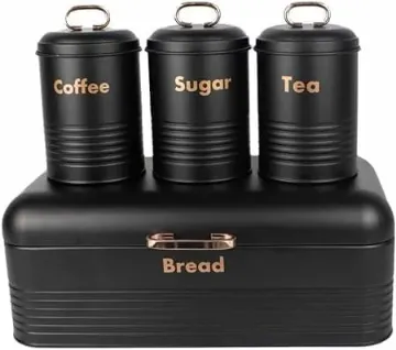 4-piece Matte Black Metal Bread Box Set with Lids