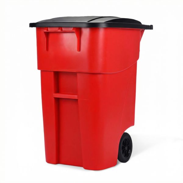 PLASTIC PRINCE 50 Gallon Wheeled Outdoor Garbage Can with Lid, Red, Large Rolling Trash Bin for Home, Office, Garage1