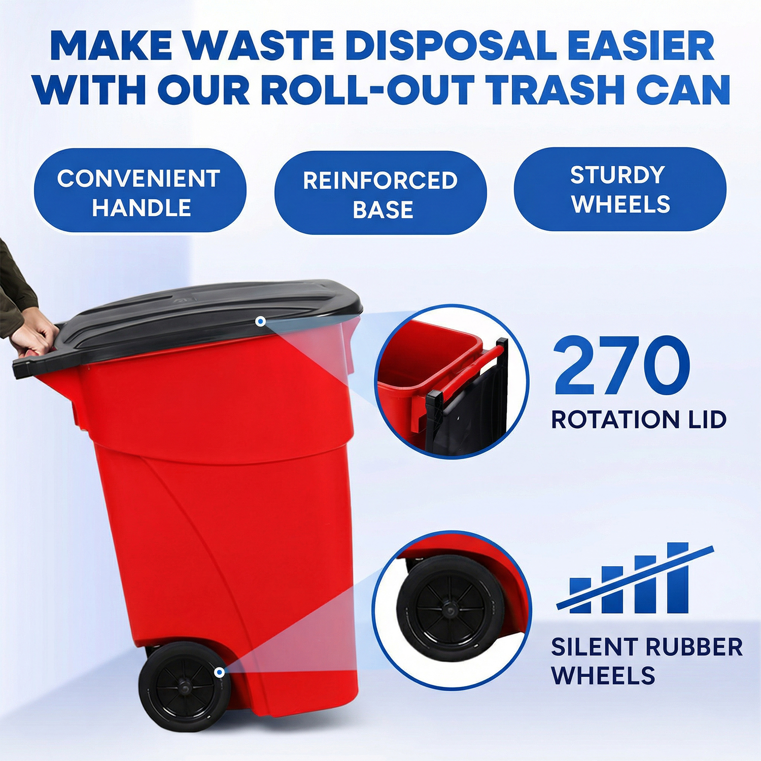 50-Gallon Rollout Container, Red | Plastic Express Inc.