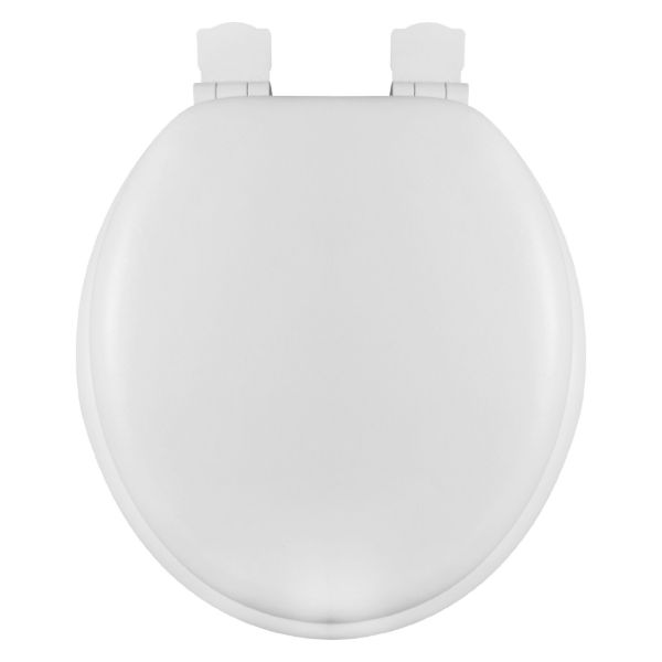 17" White Round Soft Toilet Seat with Wooden core & PVC vinyl, Plastic Soft close & Quick Release
