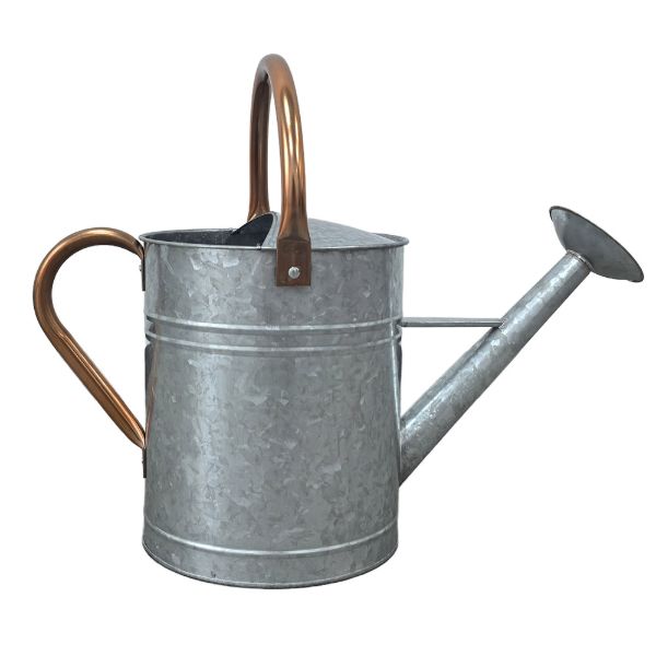 2 Gallon Galvanized Steel Watering Can with Copper Colored Dual Handles and Removable Spout